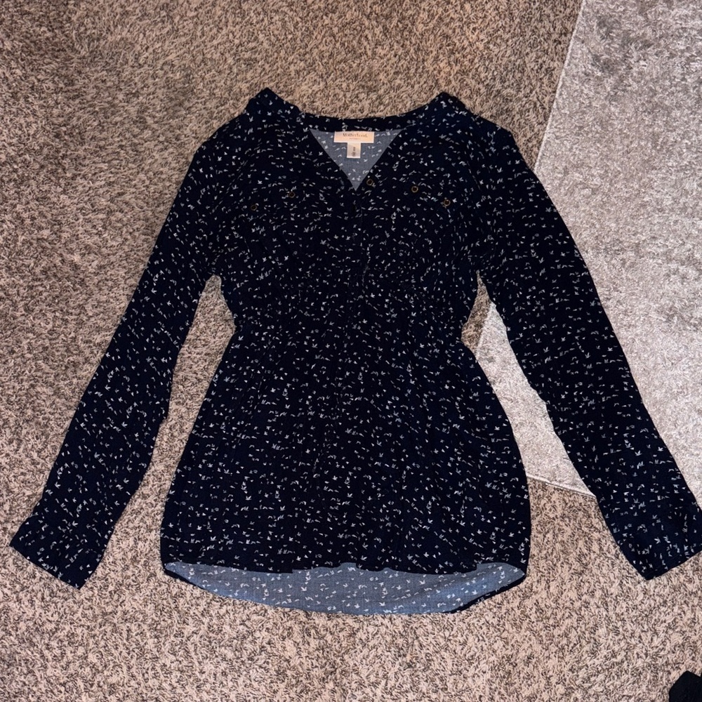 Motherhood Maternity Navy and White Bird Patterned Blouse